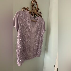 Badgley Mischka Lilac Floral Embellished Blouse